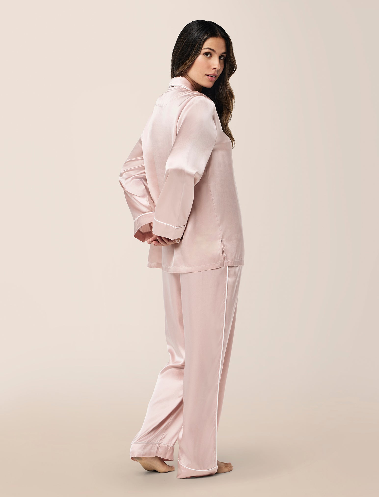 Sylvie Silk Piped Full Length PJ Set