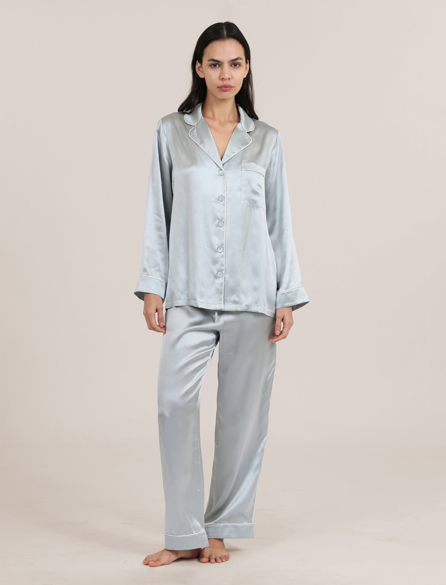 Sylvie Silk Piped Full Length PJ