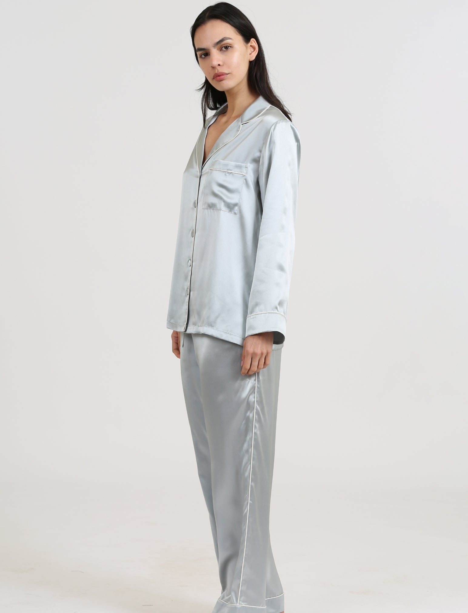 Sylvie Silk Piped Full Length PJ