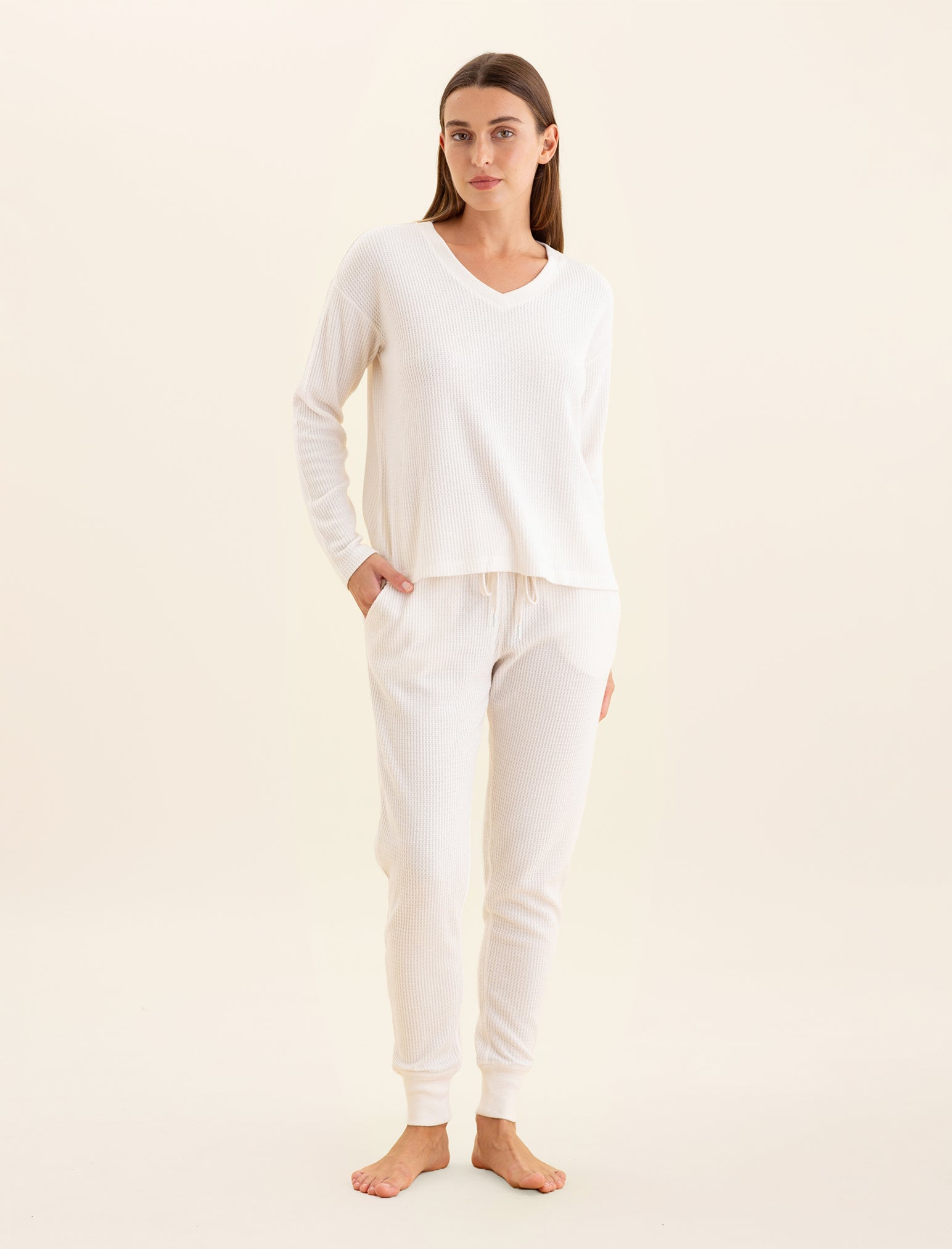 Super Soft Waffle V-Neck Long Sleeve Top & Jogger Set