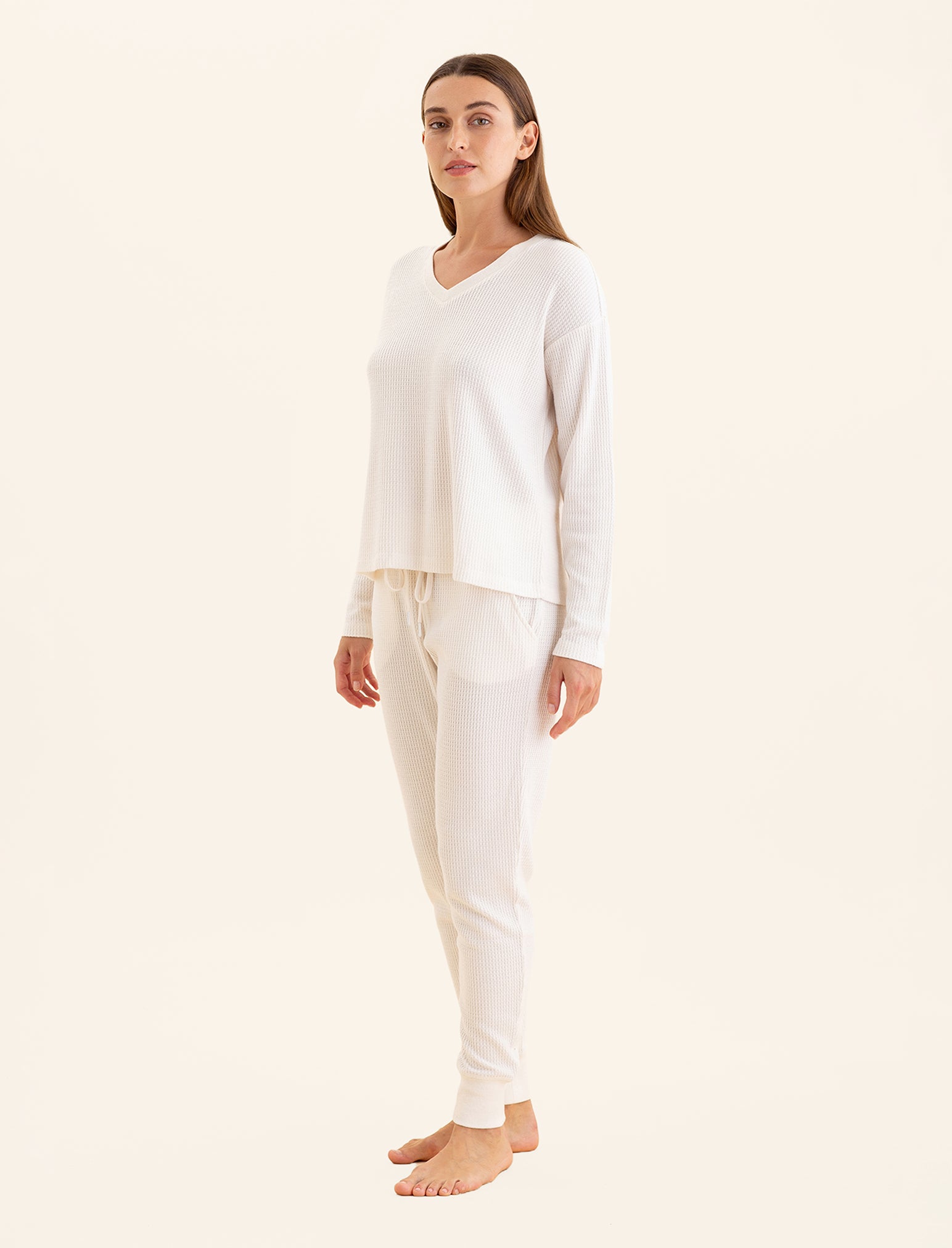 Super Soft Waffle V-Neck Long Sleeve Top & Jogger Set