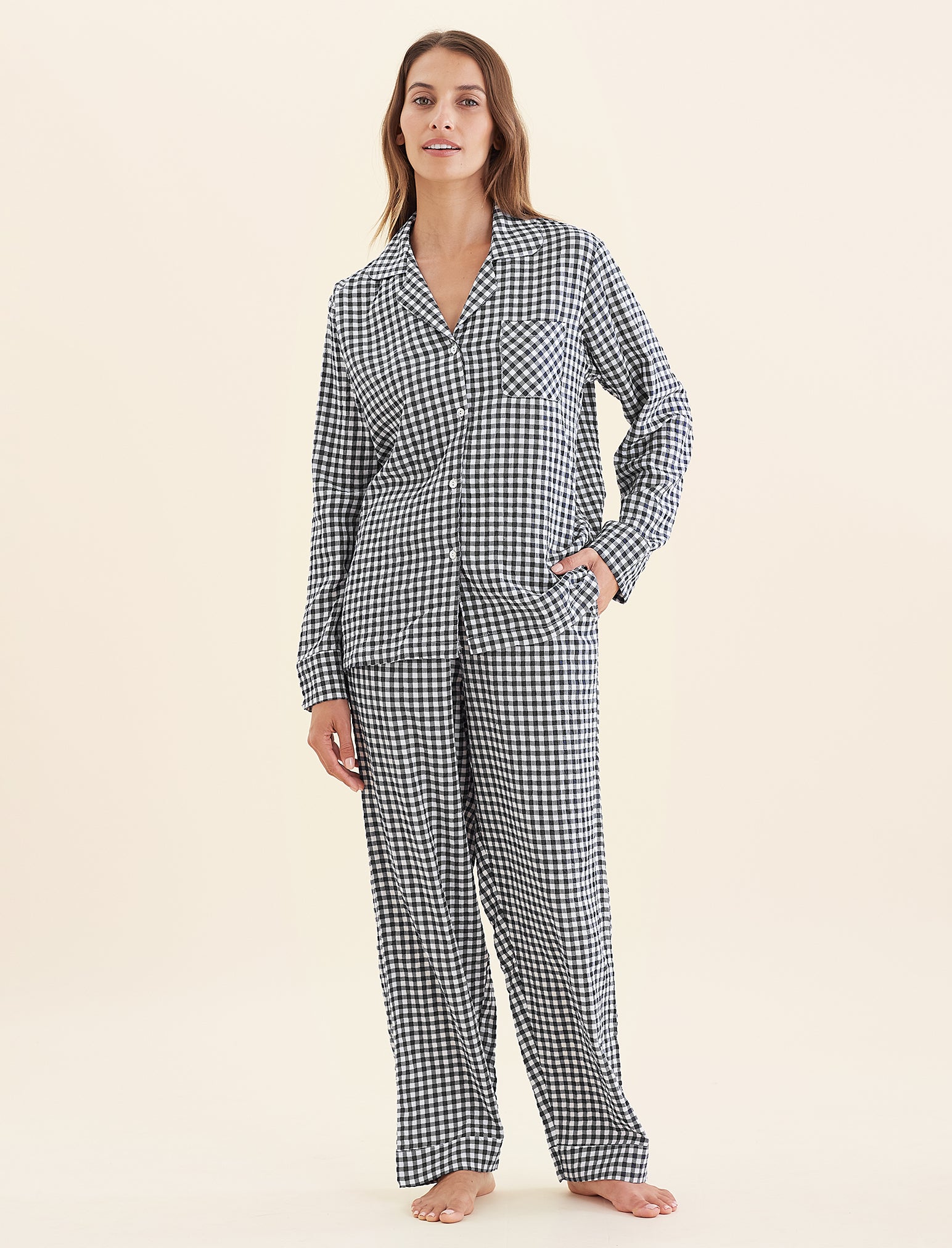 Seersucker Gingham Full Length PJ Set