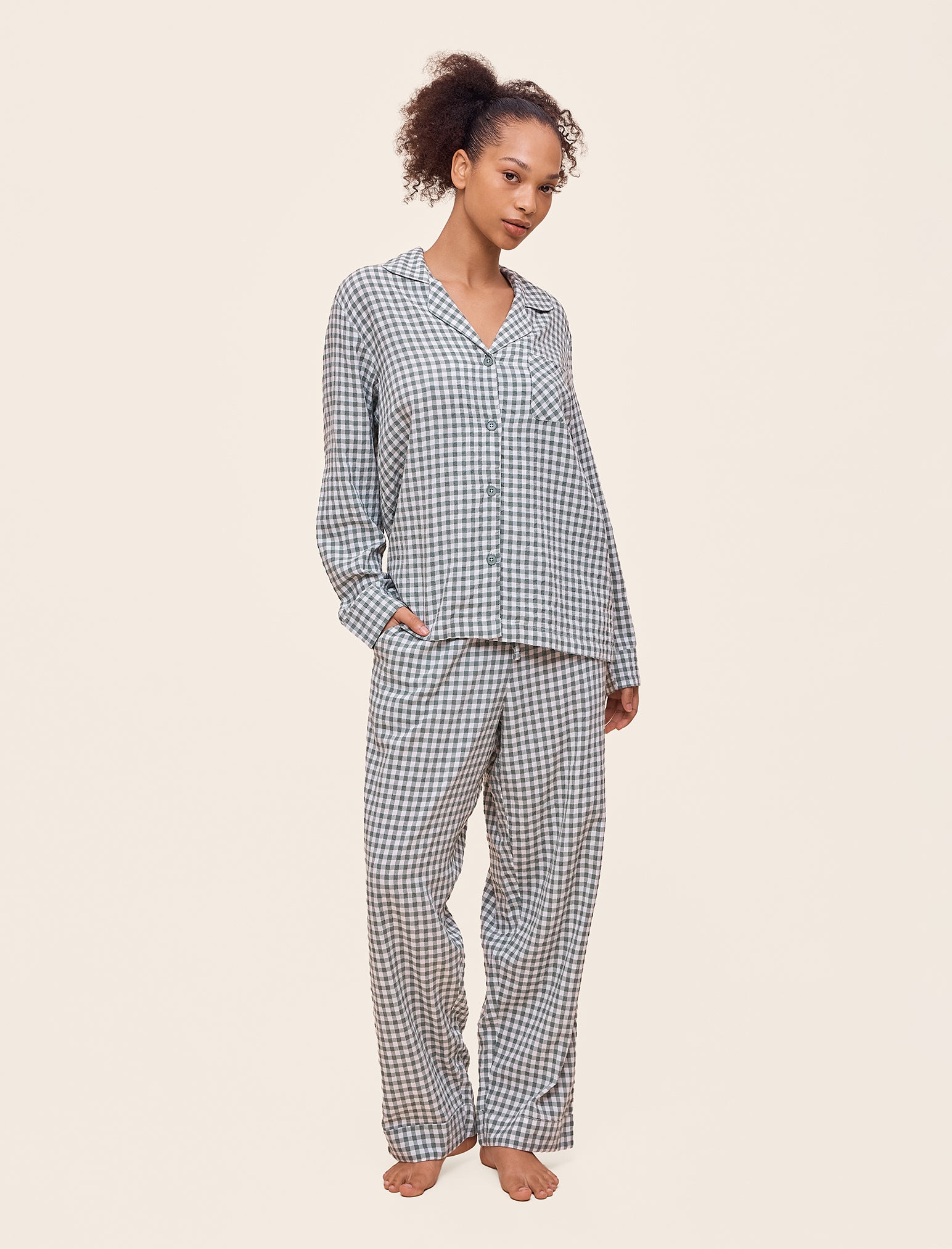 Seersucker Gingham Full Length PJ Set