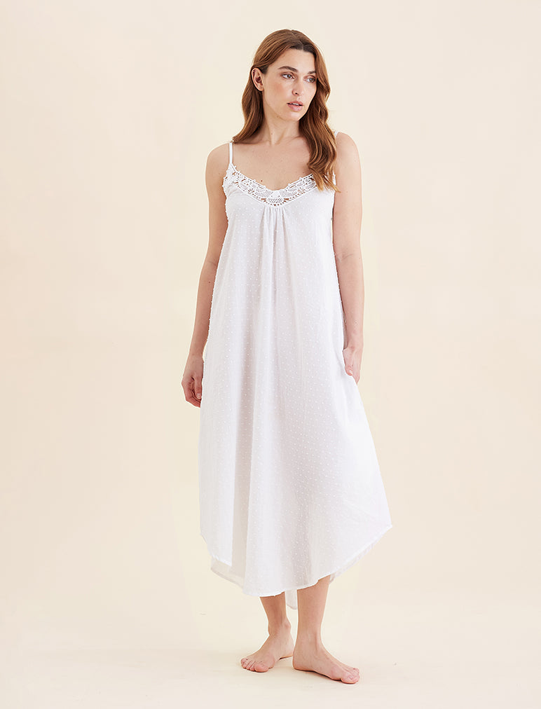 Swiss Dot Lace Trim Maxi Nightie