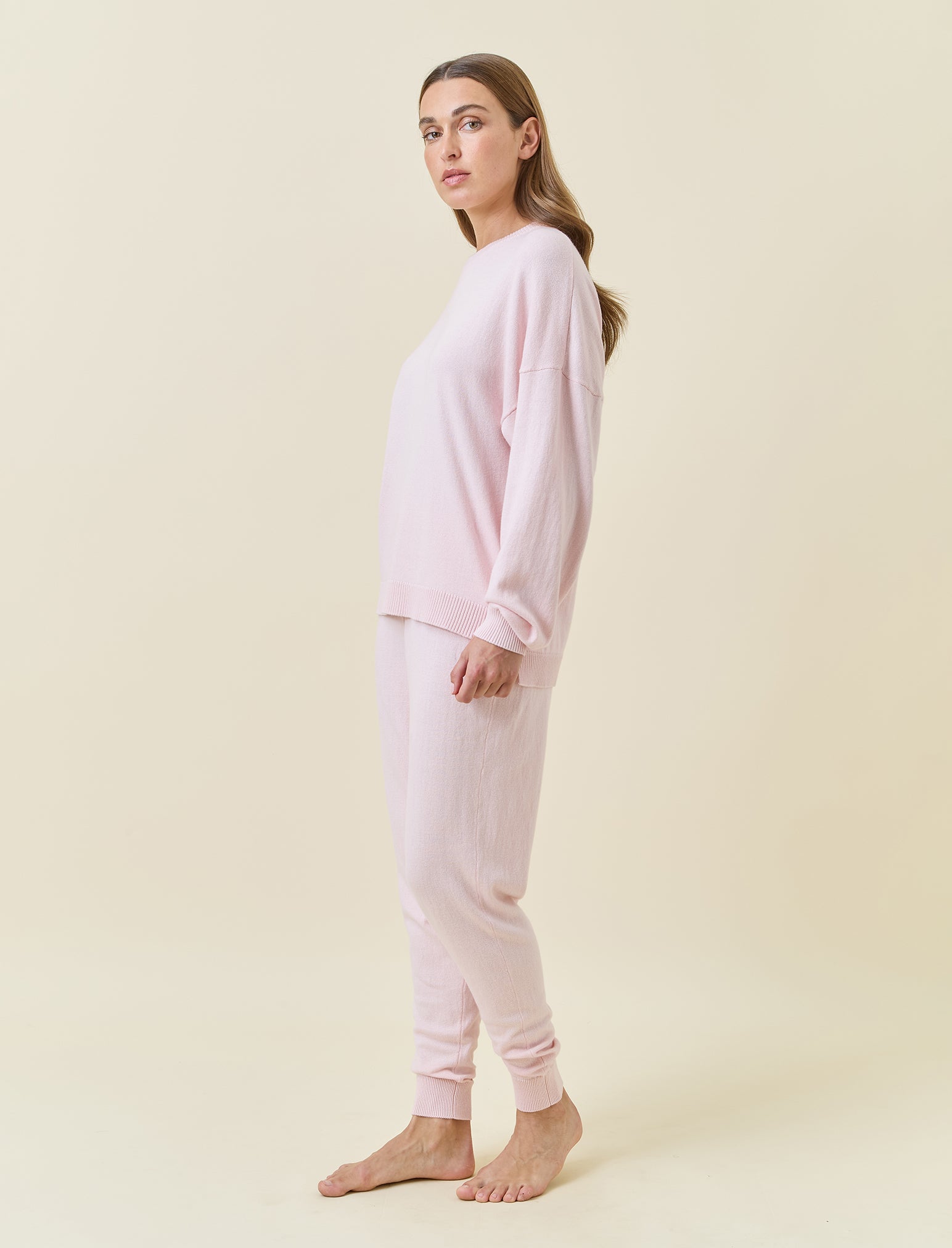 Cotton Cashmere Crew Neck Long Sleeve Top