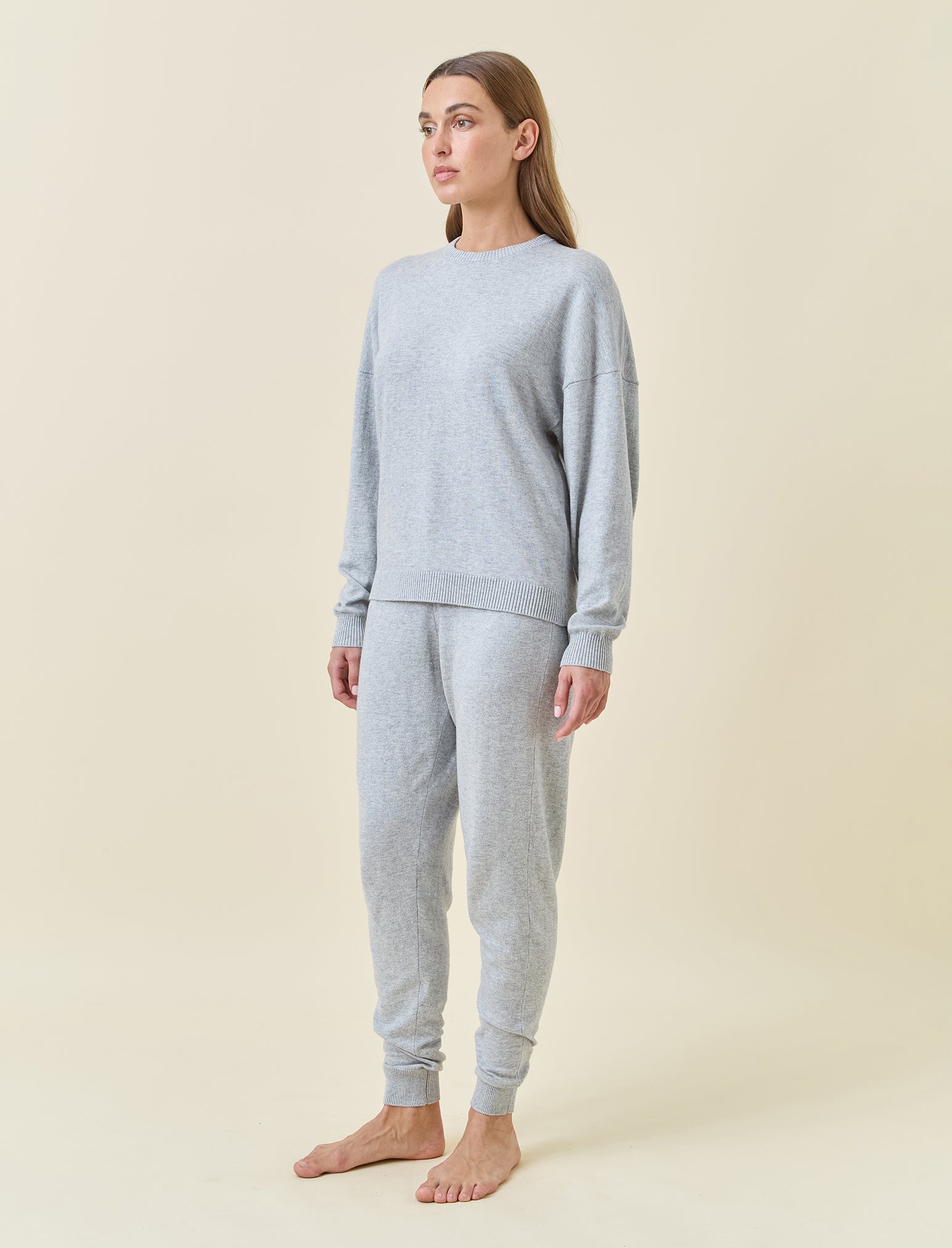 Cotton Cashmere Crew Neck Long Sleeve Top