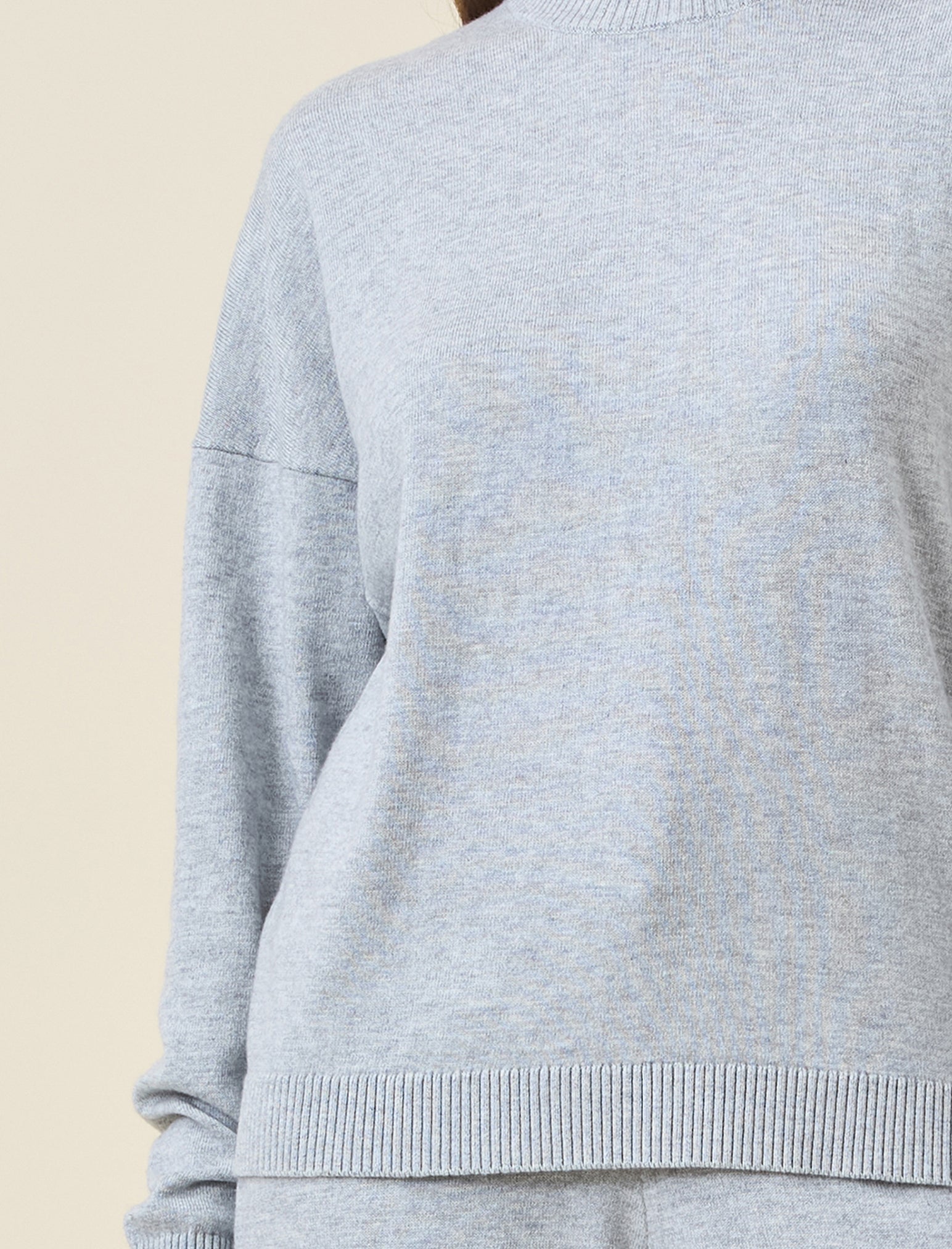 Cotton Cashmere Crew Neck Long Sleeve Top
