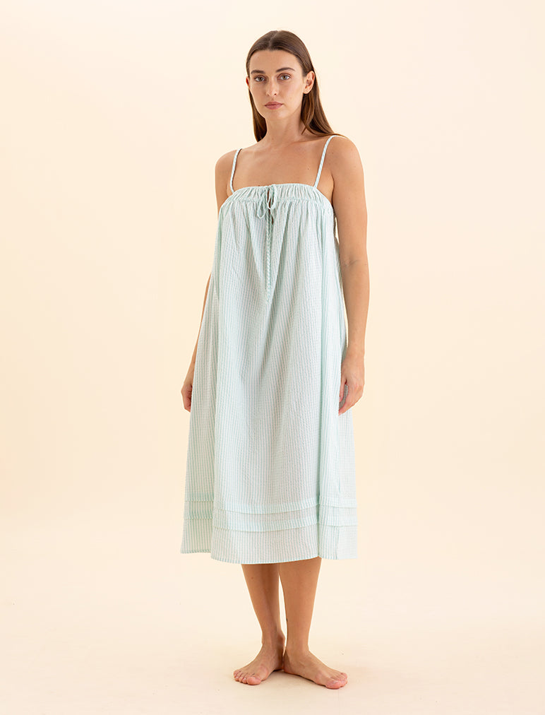 Sabine Seersucker Stripe Maxi Nightie