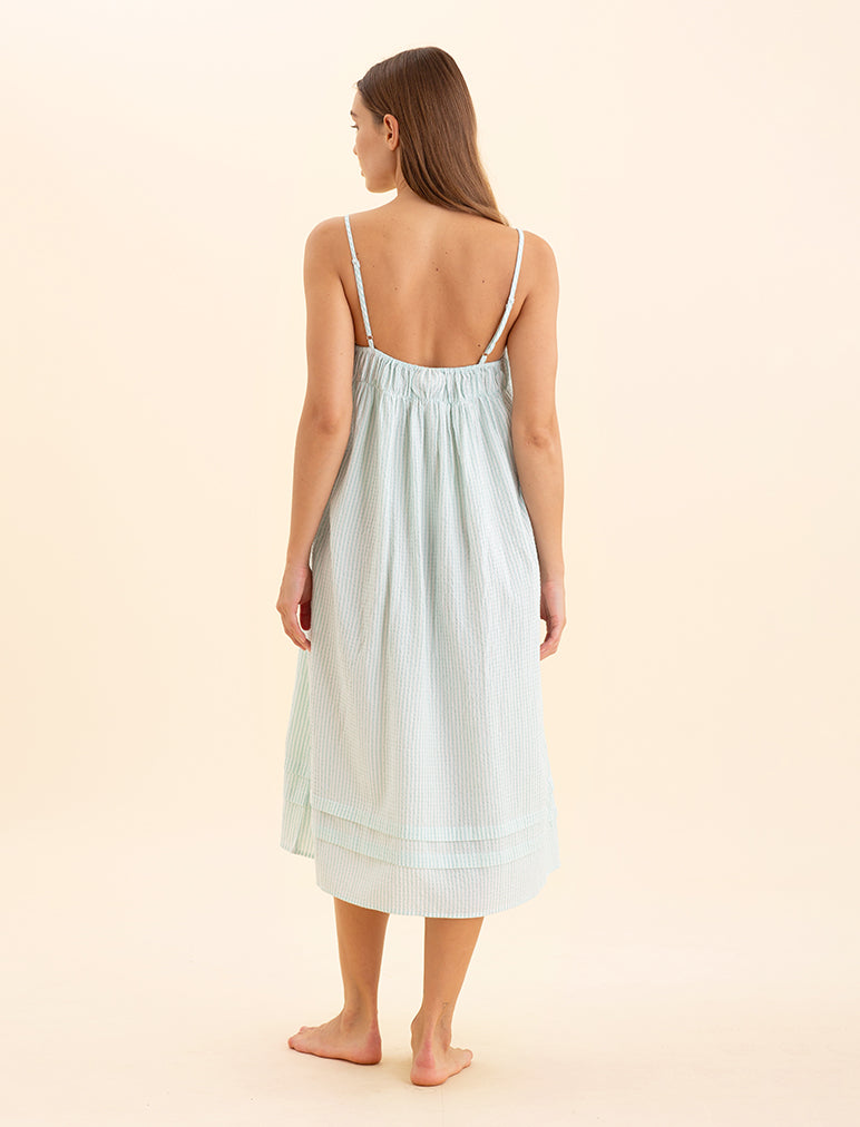 Sabine Seersucker Stripe Maxi Nightie