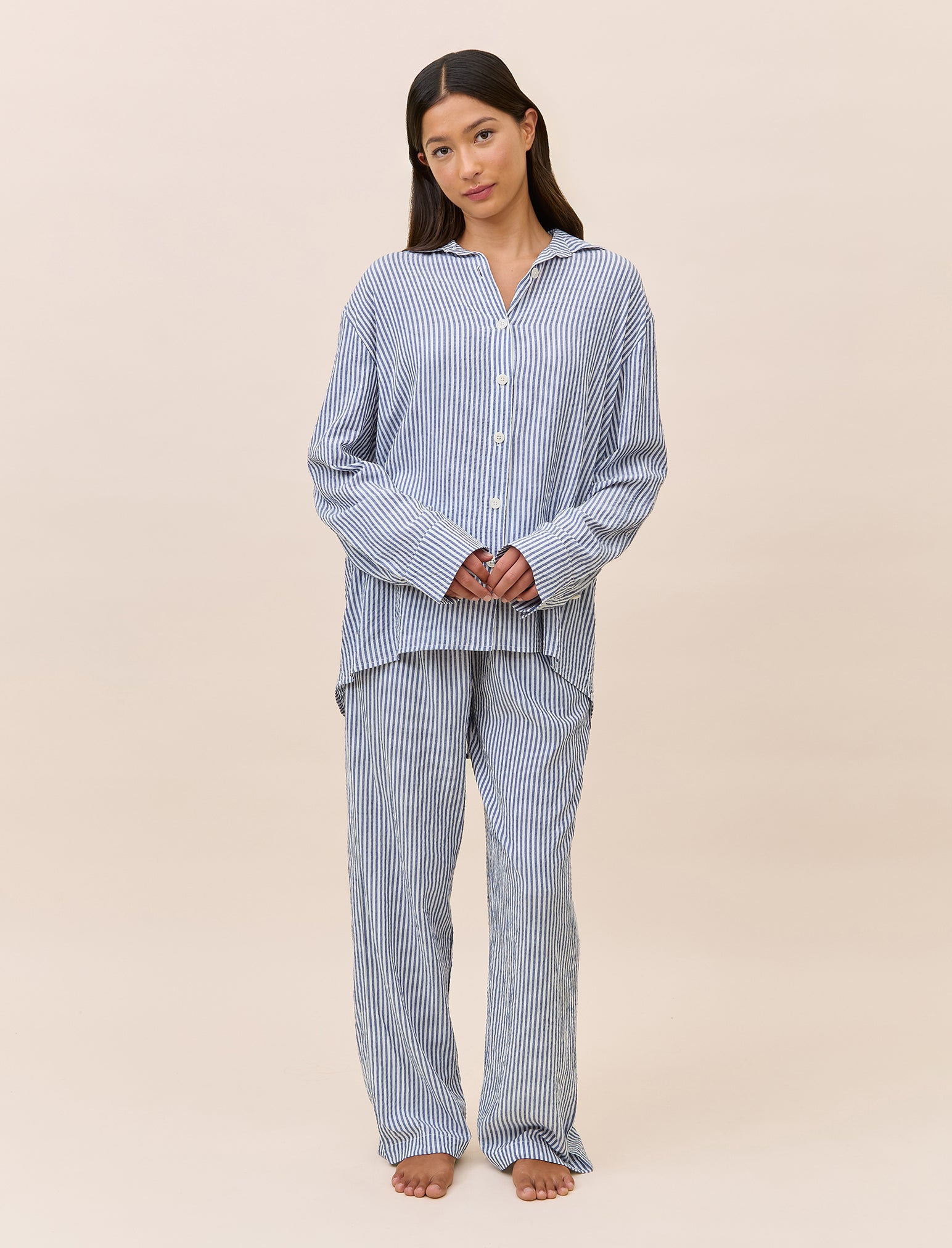Sabine Seersucker Stripe Full Length PJ Set