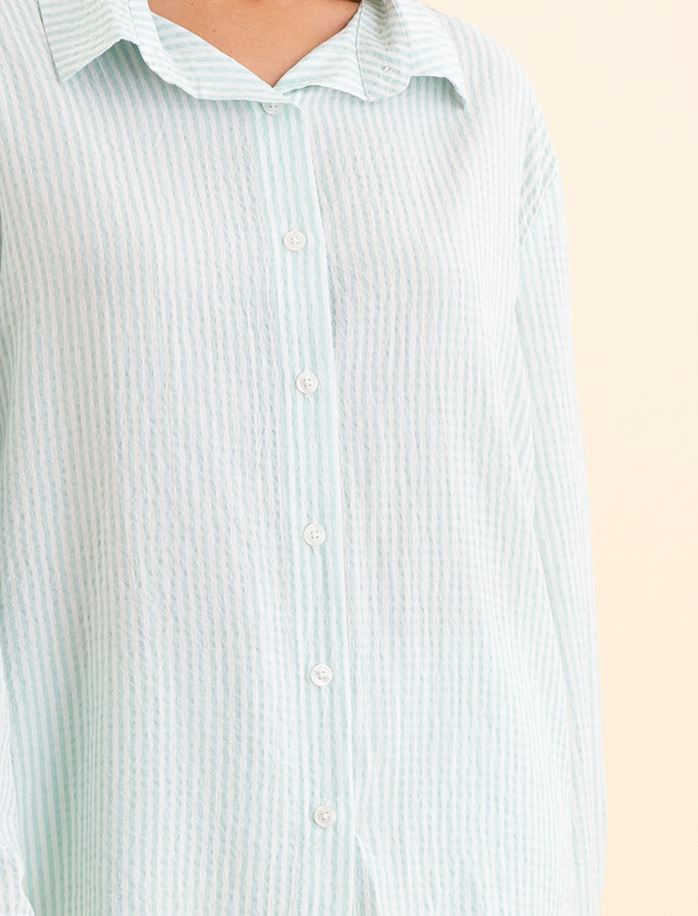 Sabine Seersucker Stripe Boyfriend Shirt