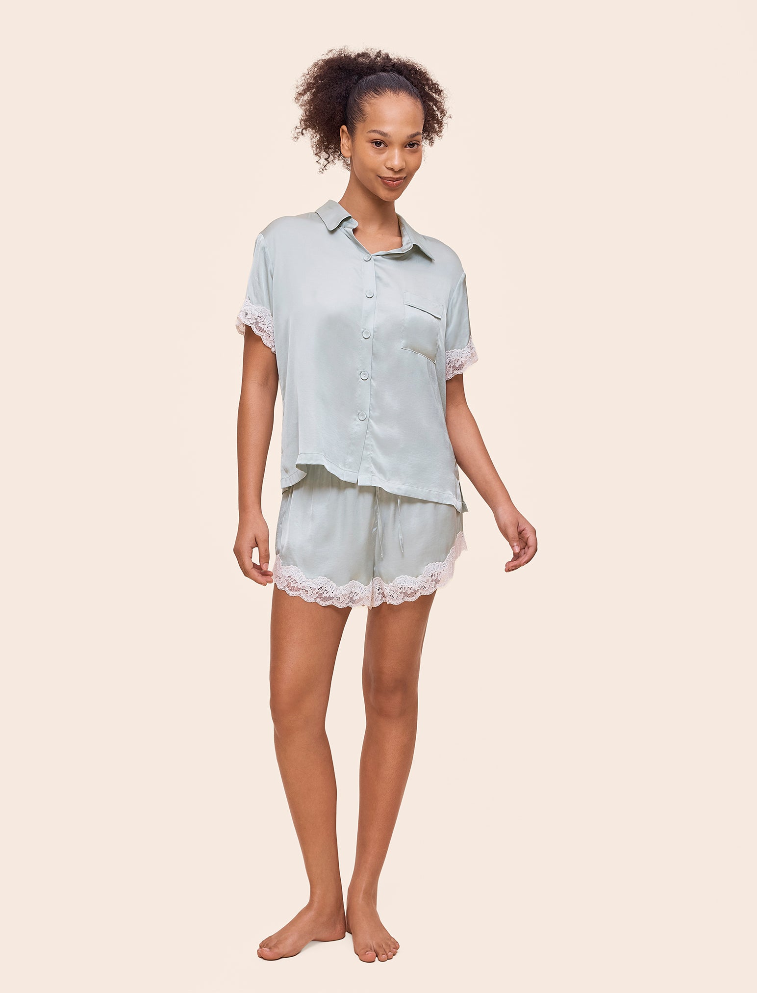 Annabelle Satin Lace Boxer PJ Set