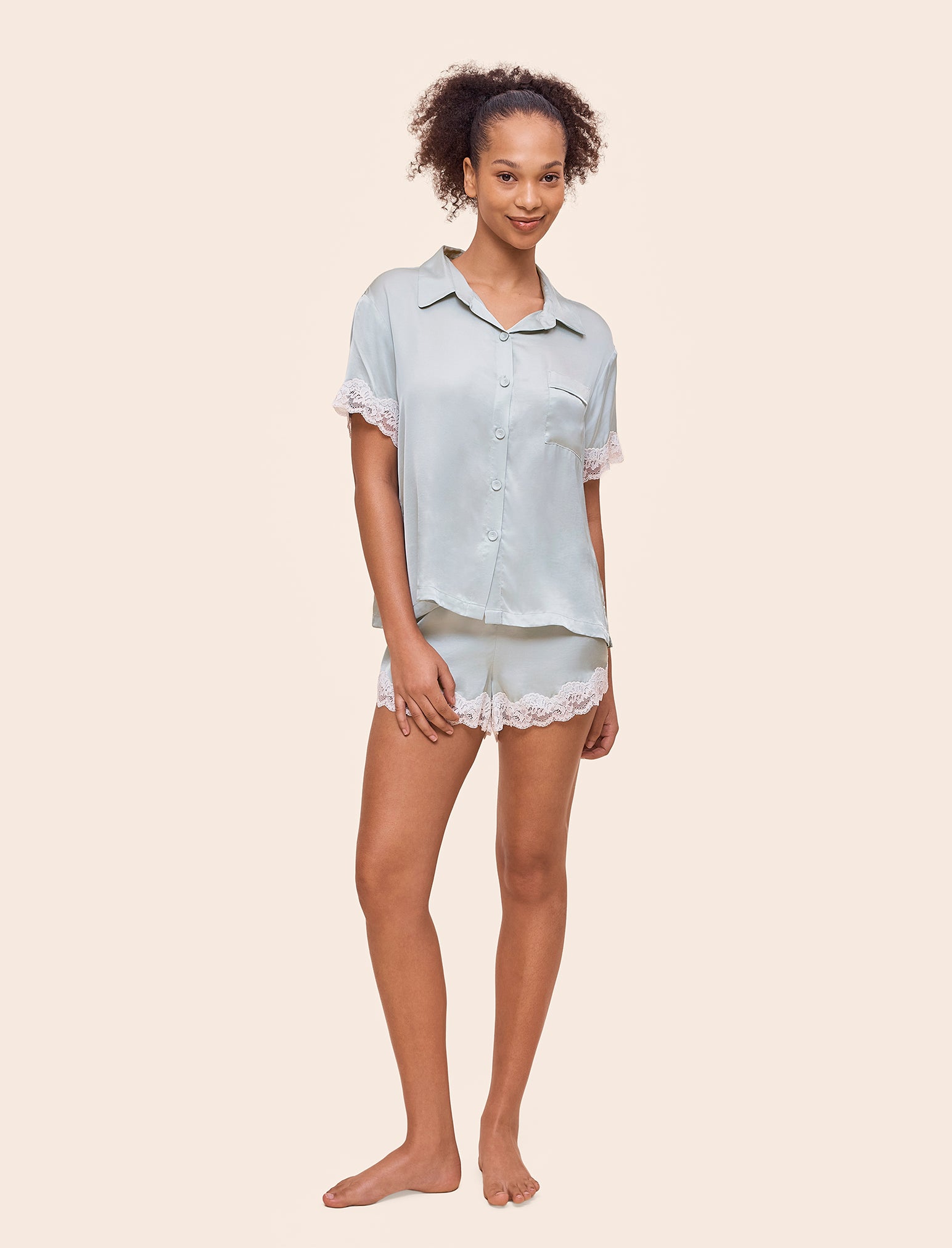 Annabelle Satin Lace Boxer PJ Set