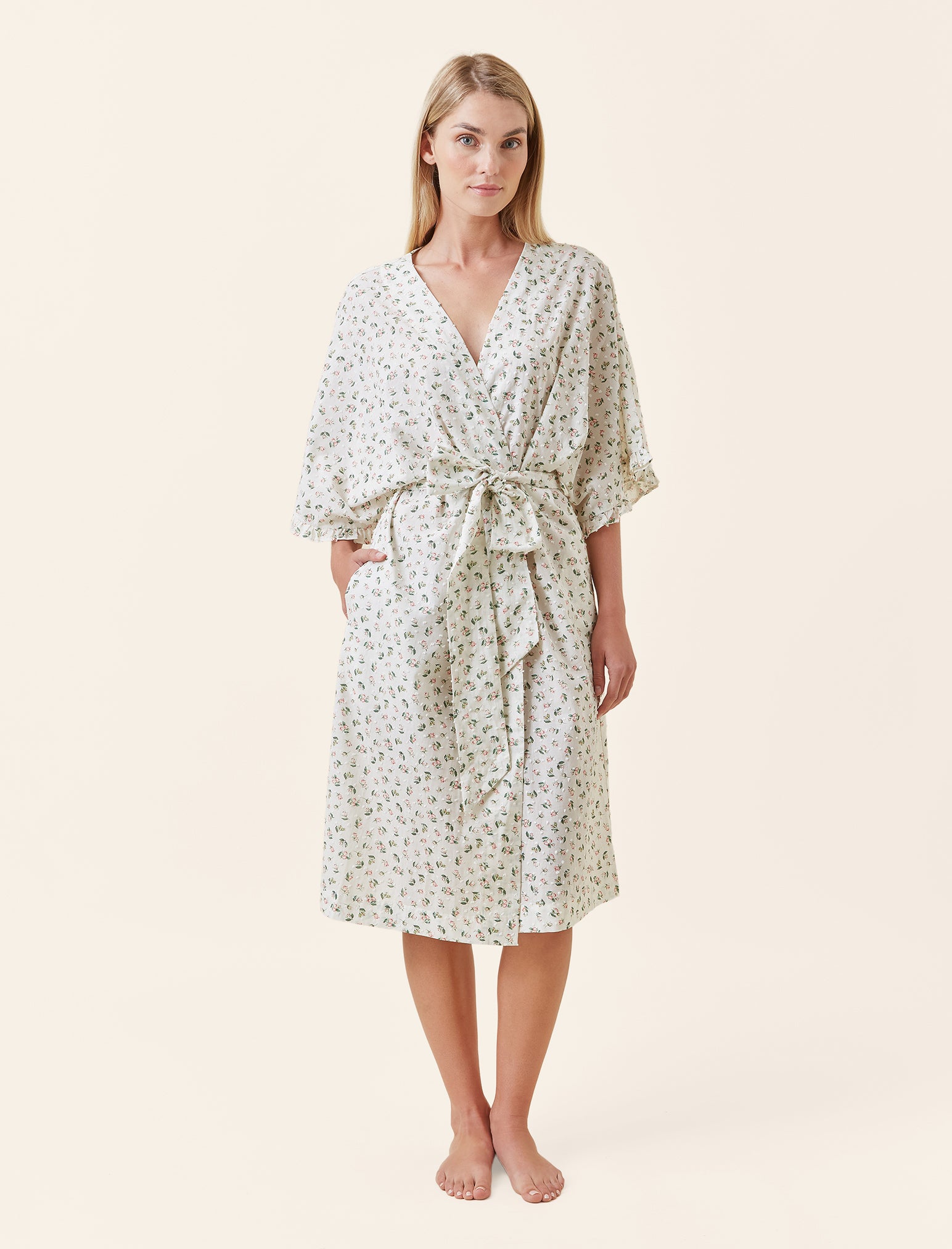 Swiss Dot Lace Kimono Midi Robe