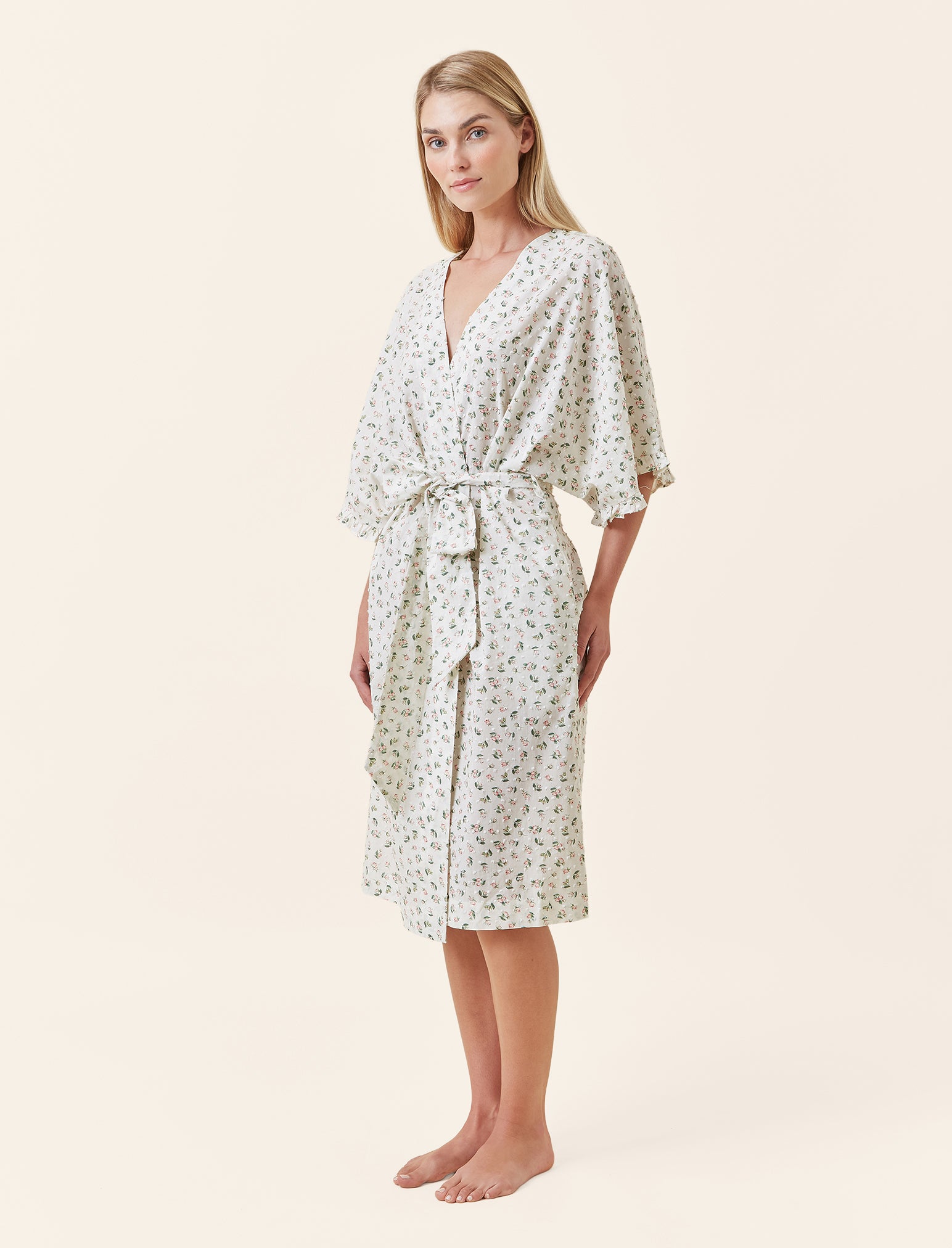 Swiss Dot Lace Kimono Midi Robe
