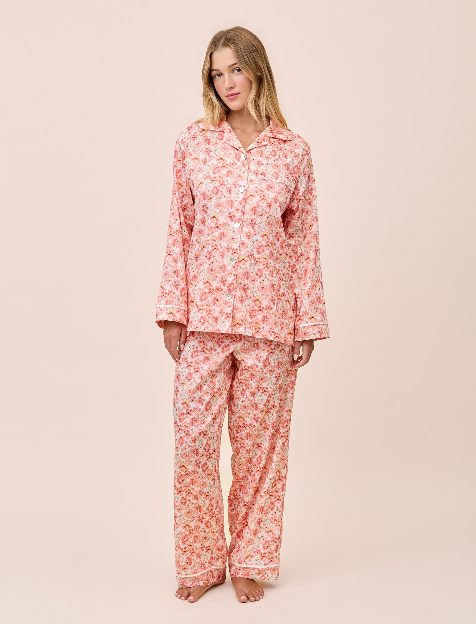 Molly Sims Cotton Full Length PJ Set & Eye Mask