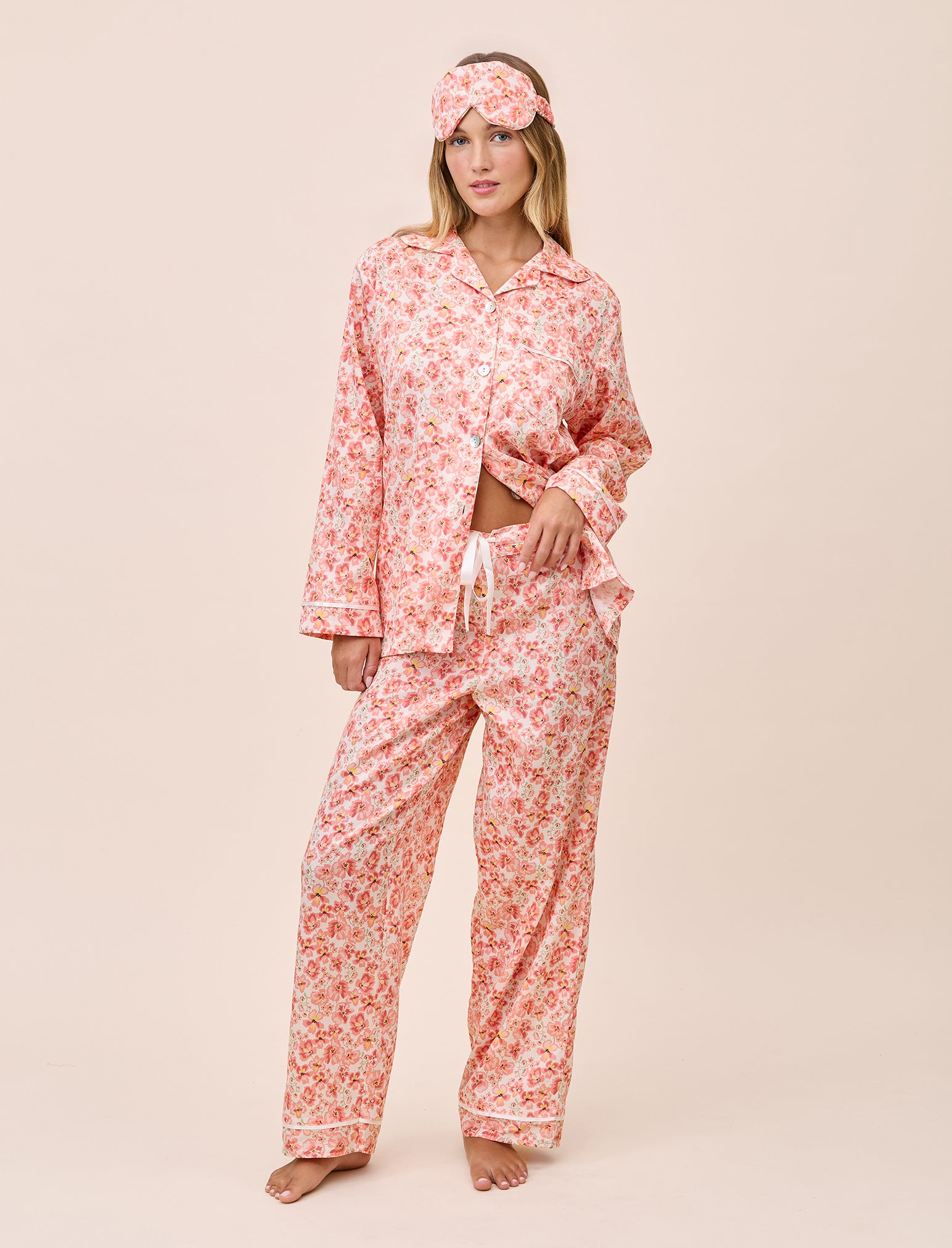 Molly Sims Cotton Full Length PJ Set & Eye Mask