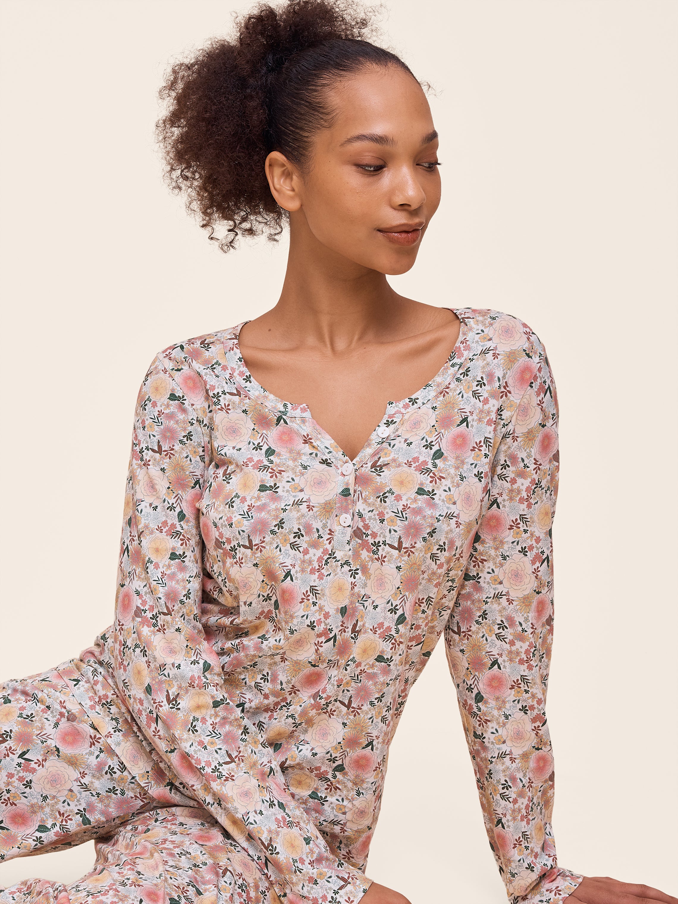 Meribel Knit Henley Long Sleeve Tee and Straight Leg Pant Set