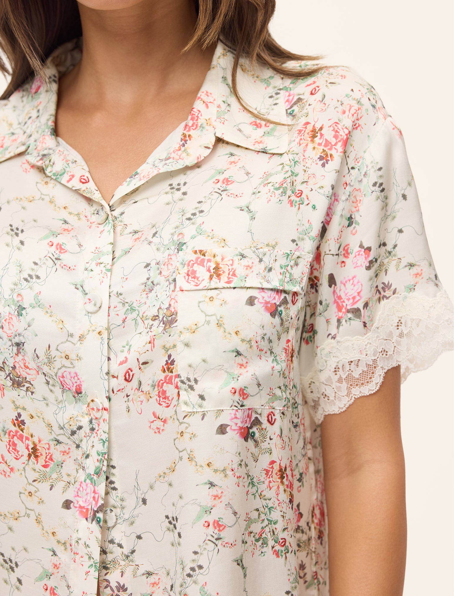 Yolly Satin Short Sleeve Lace Boxer PJ