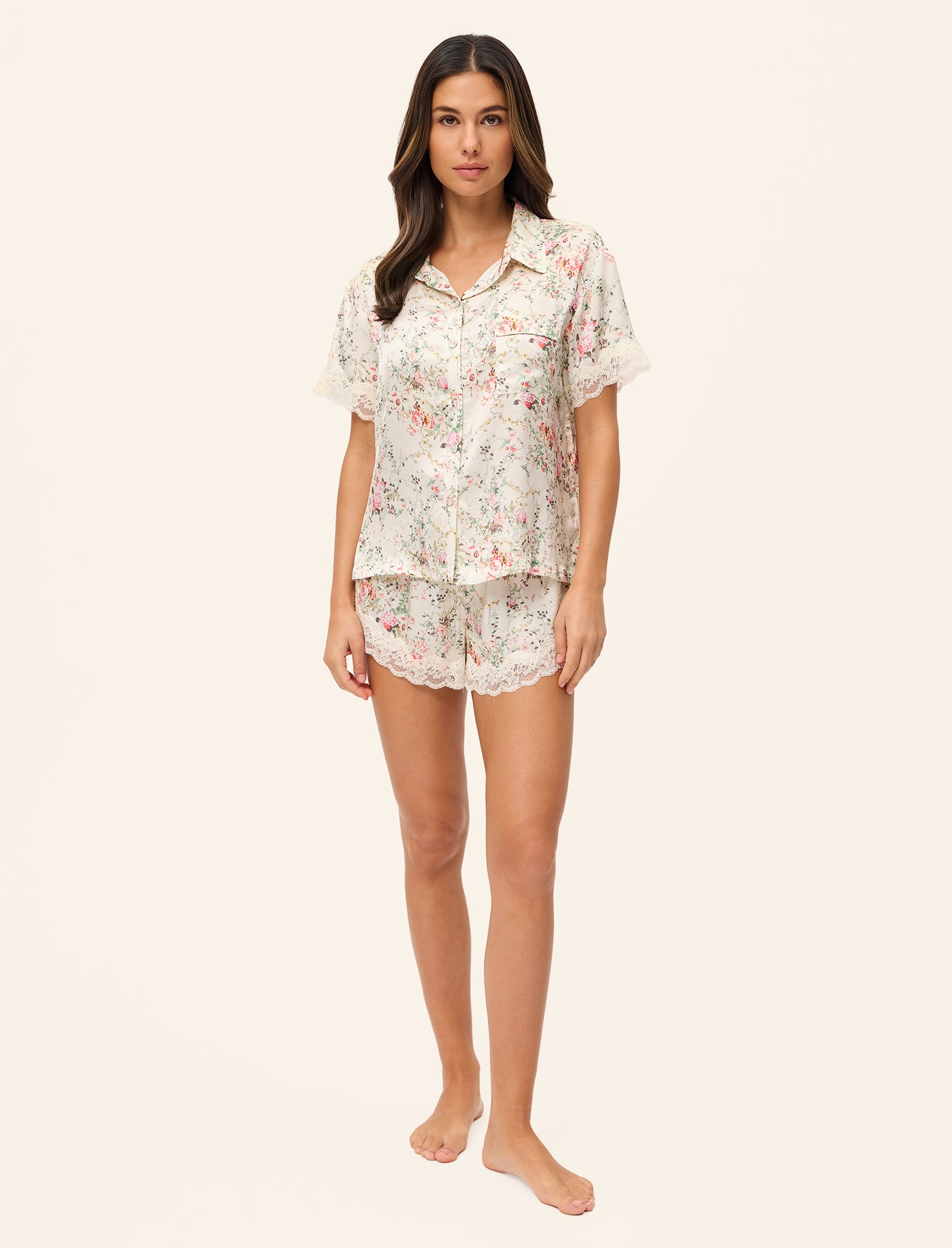 Yolly Satin Short Sleeve Lace Boxer PJ