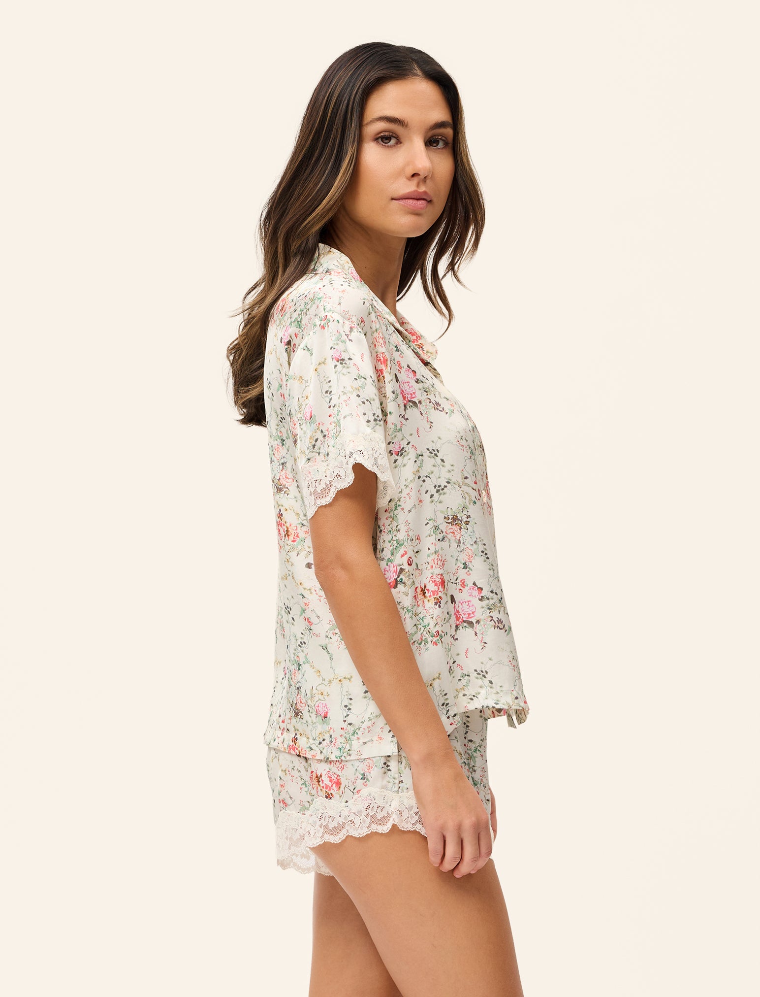 Yolly Satin Short Sleeve Lace Boxer PJ