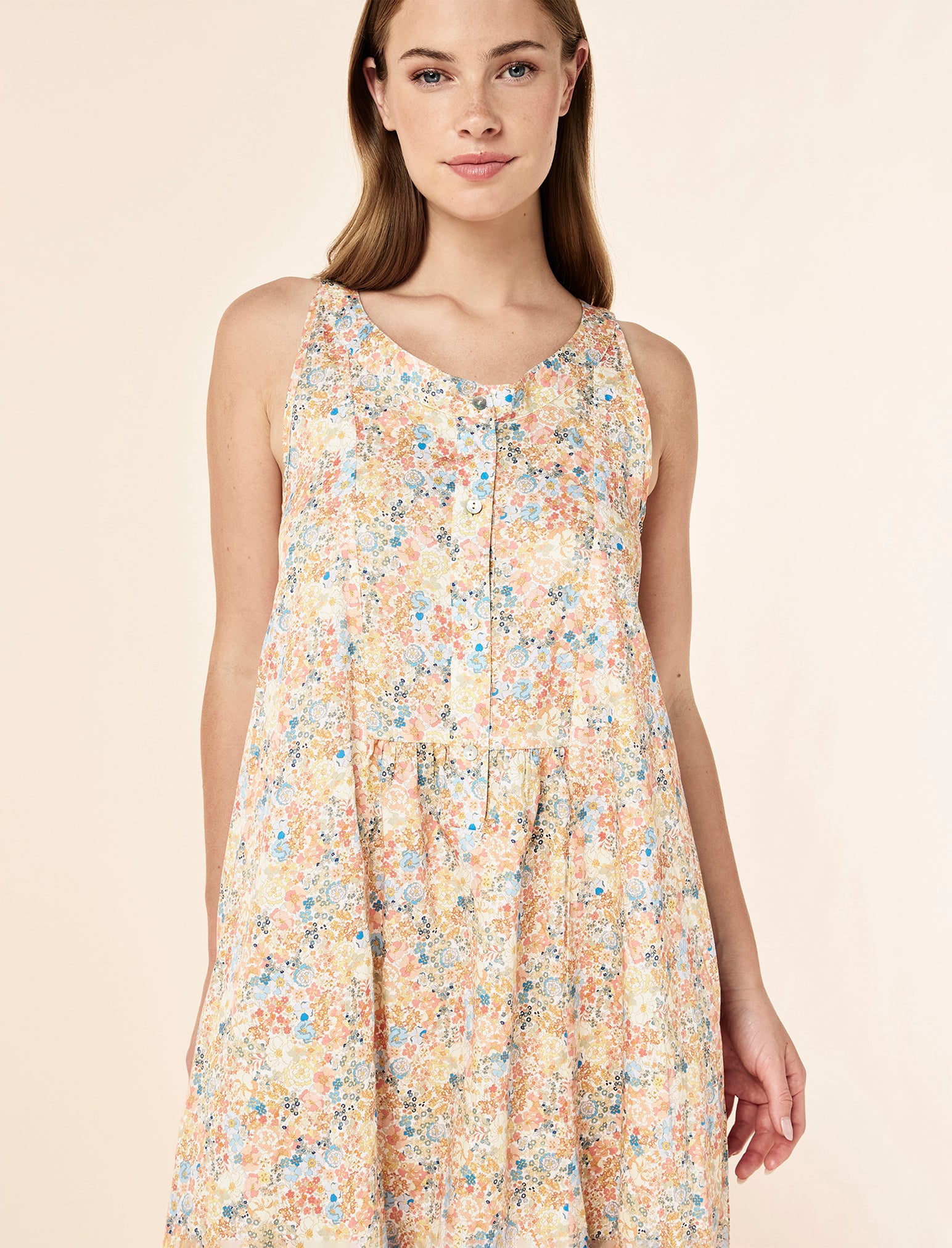 Carly Floral Panel Front Maxi Nightgown