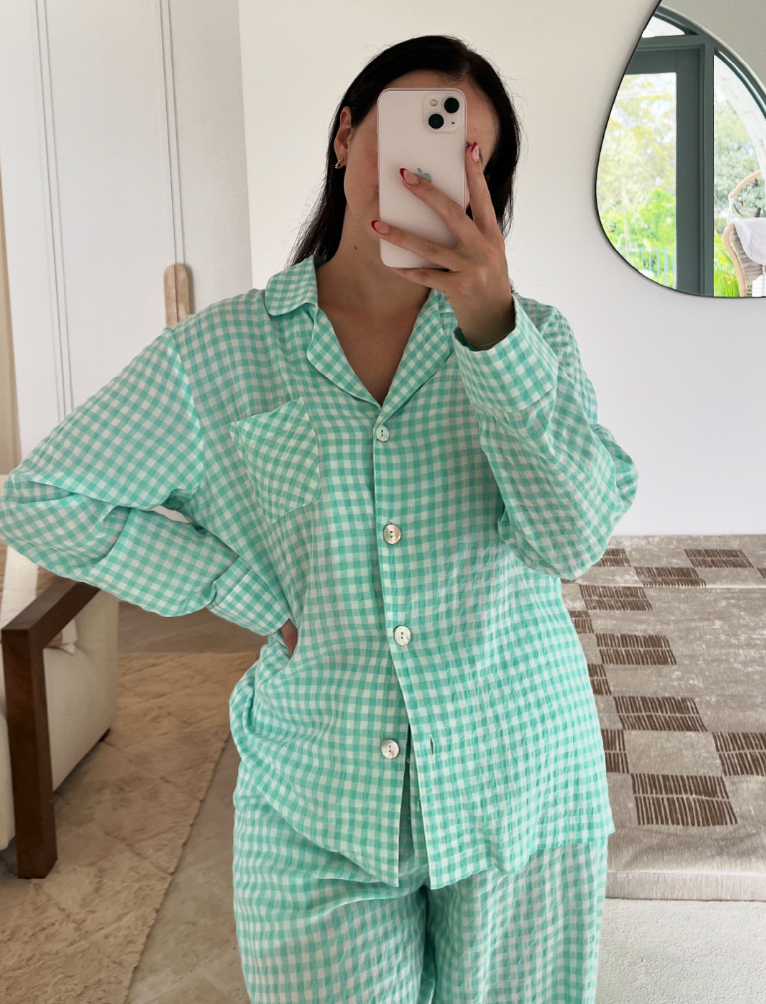 Seersucker Gingham Full Length PJ Set