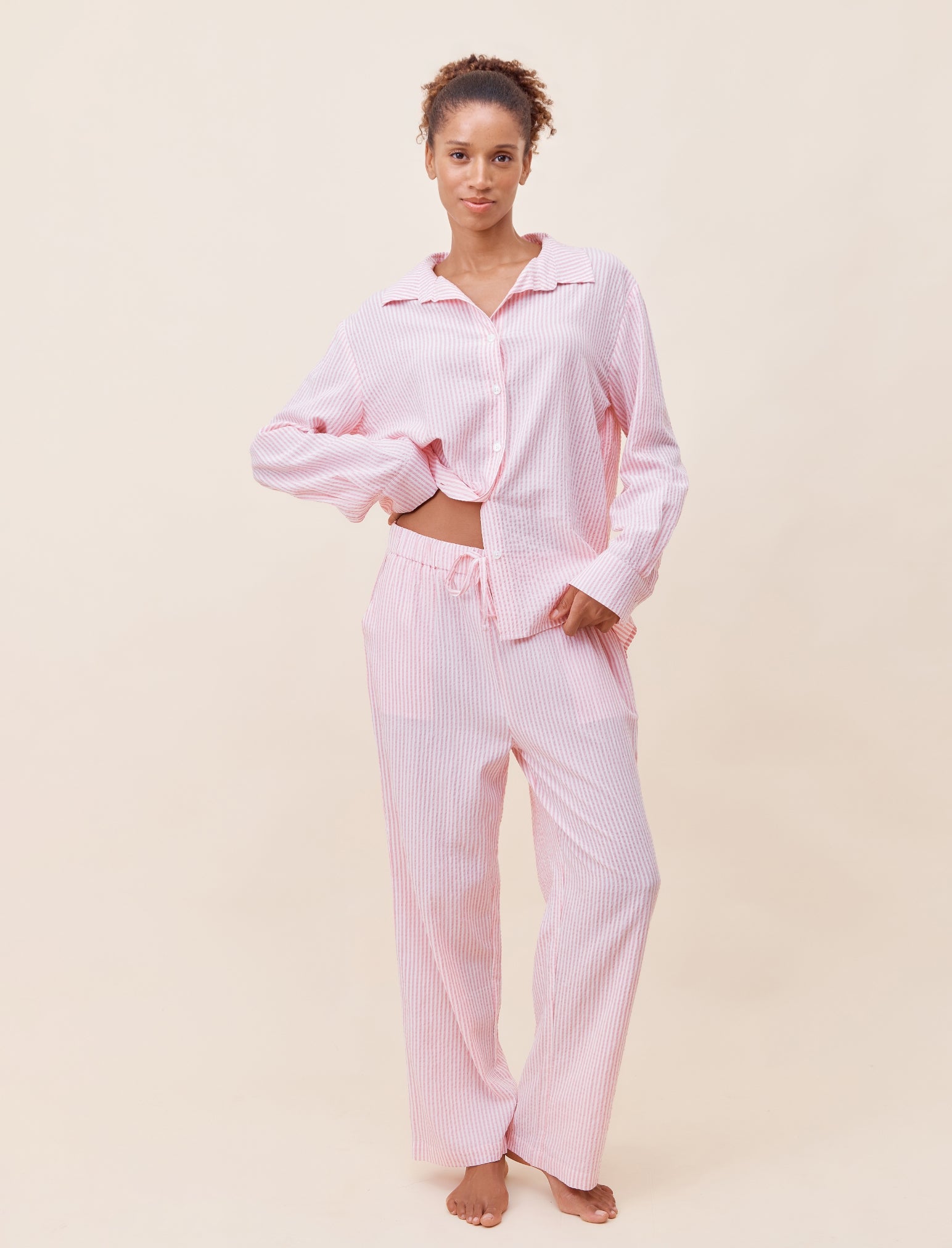 Sabine Seersucker Stripe Boyfriend Shirt