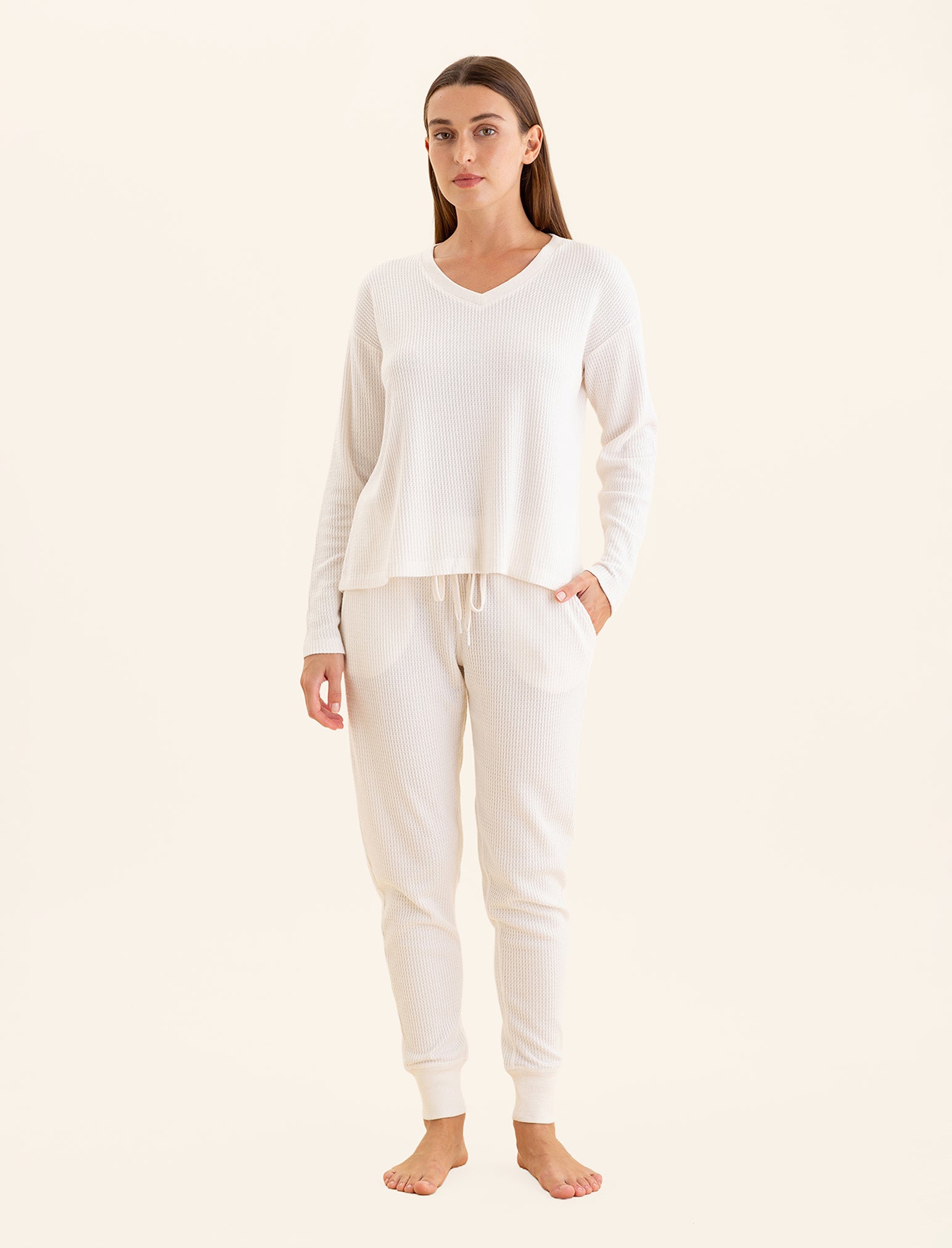 Super Soft Waffle V-Neck Long Sleeve Top & Jogger Set