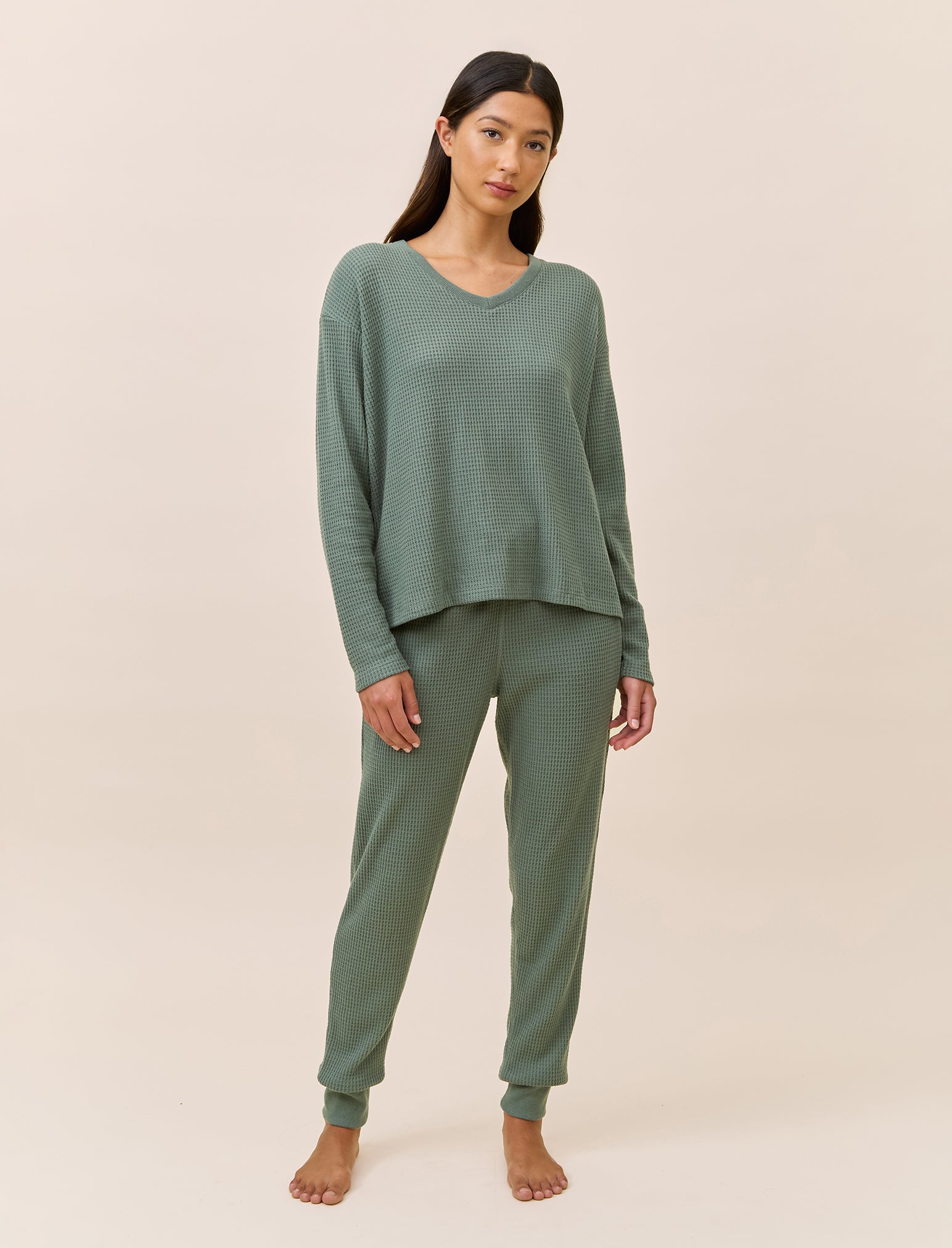 Super Soft Waffle V-Neck Long Sleeve Top