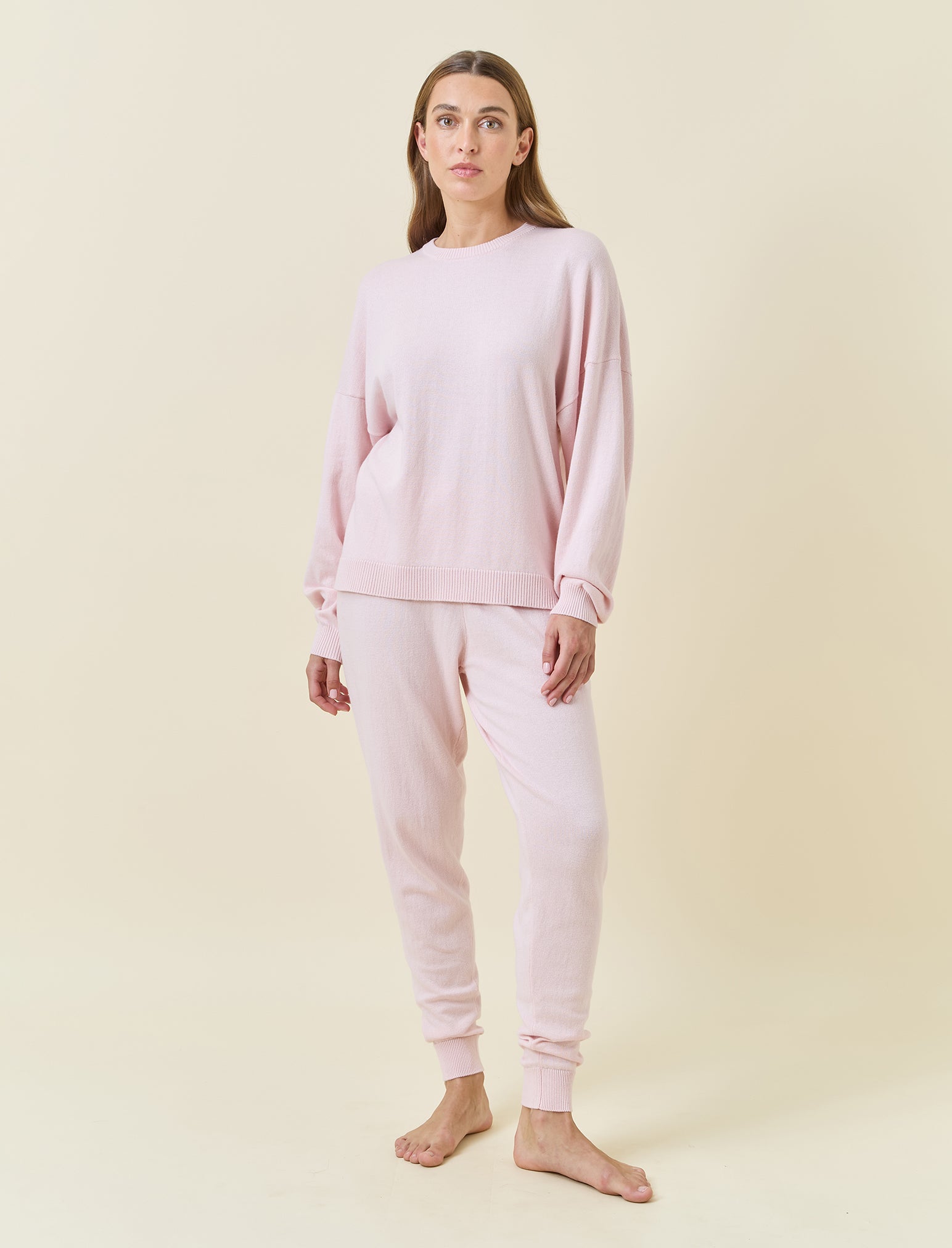 Cotton Cashmere Crew Neck Long Sleeve Top