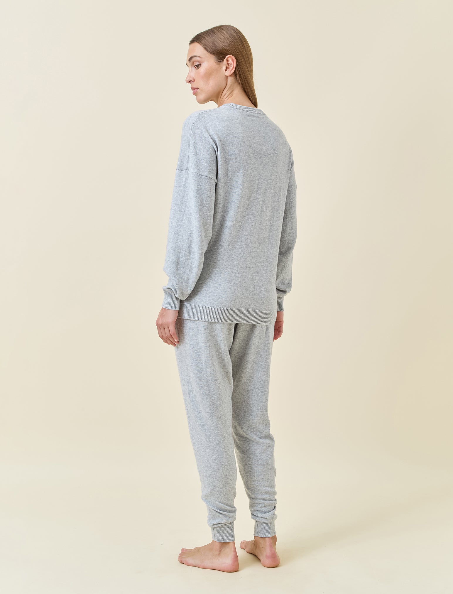 Cotton Cashmere Crew Neck Long Sleeve Top