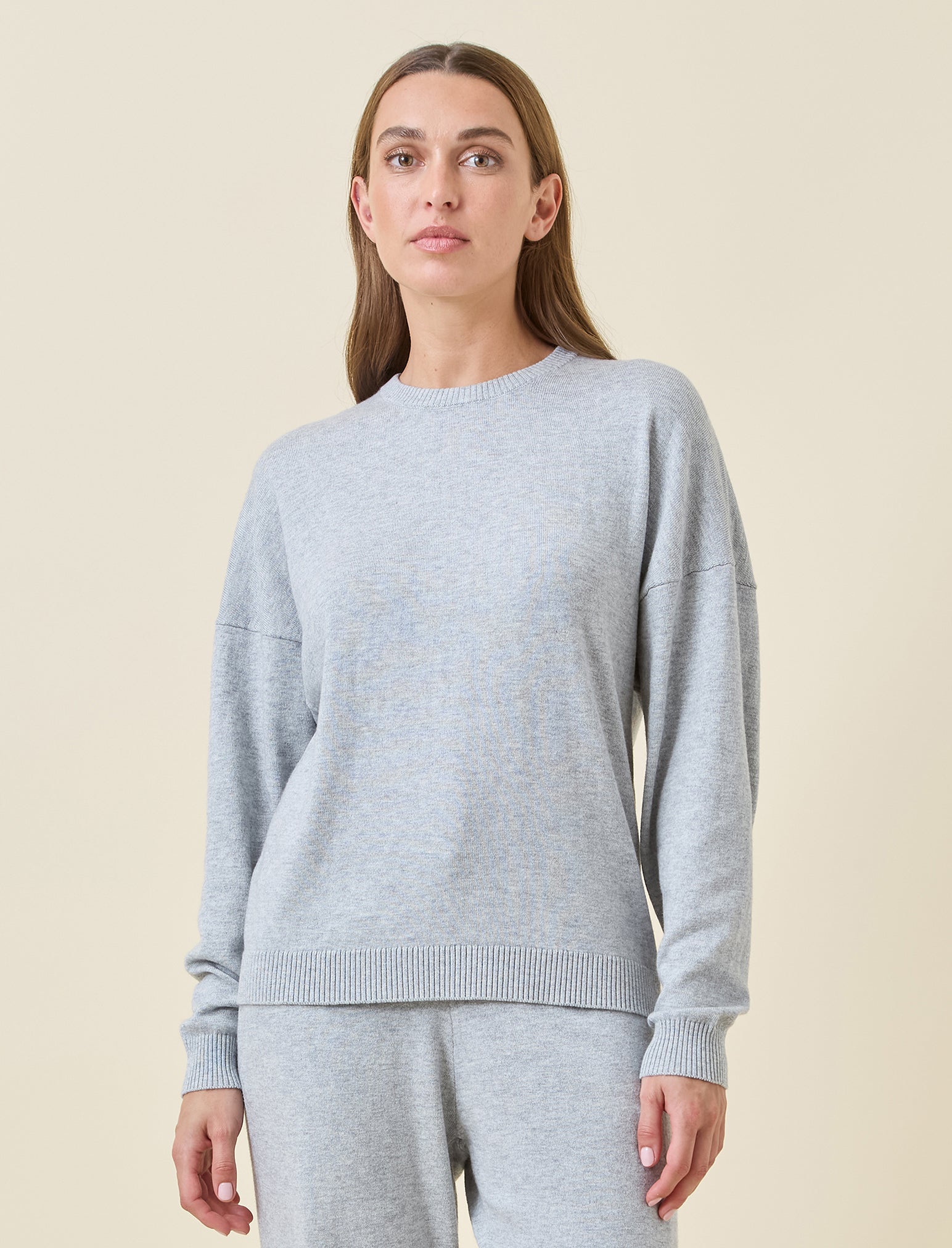 Cotton Cashmere Crew Neck Long Sleeve Top