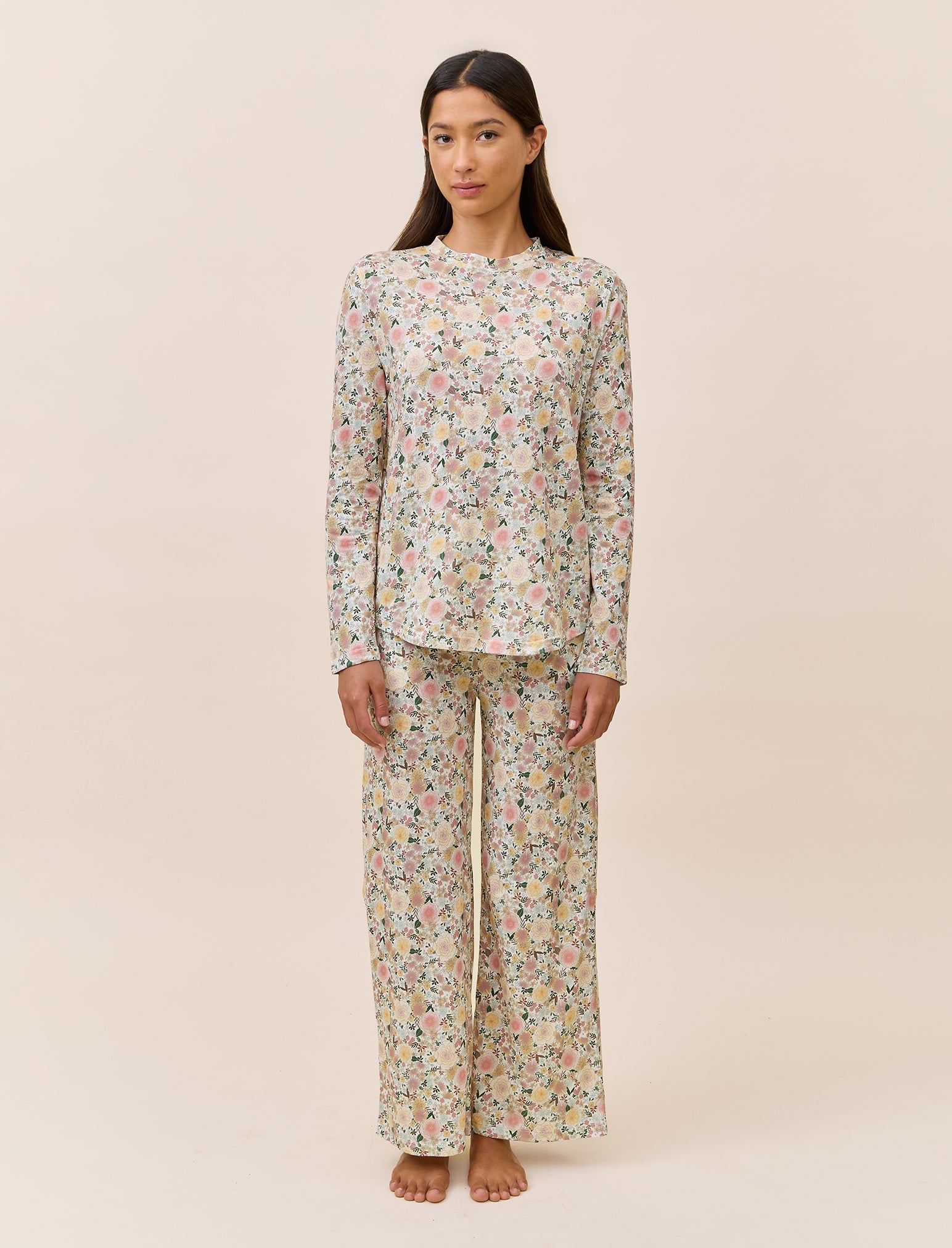 Meribel Organic Cotton Knit Long Sleeve Tee and Wide Leg Pant Set