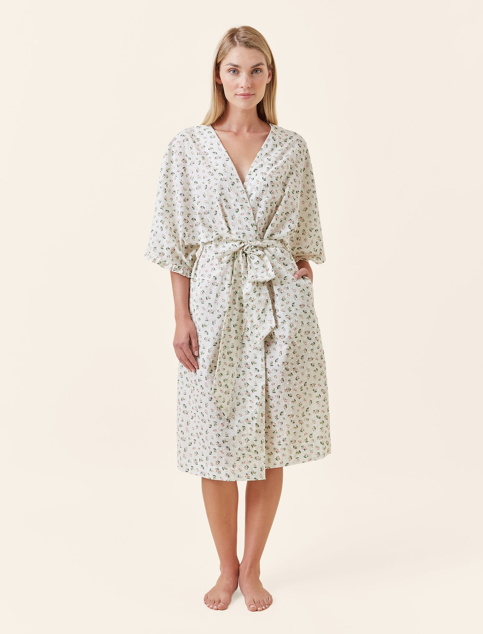 Swiss Dot Lace Kimono Midi Robe