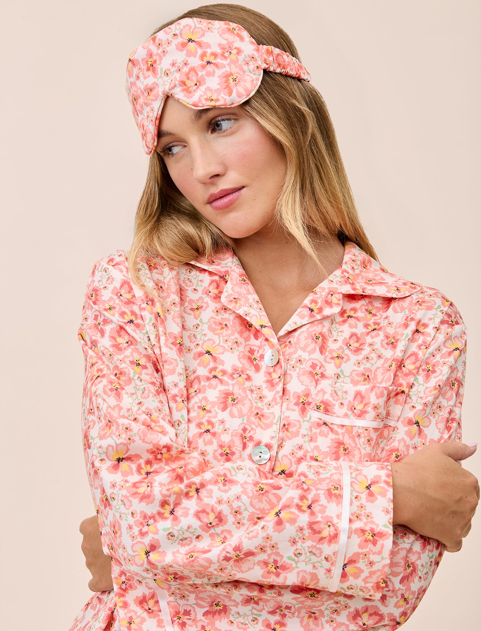 Molly Sims Cotton Full Length PJ Set & Eye Mask
