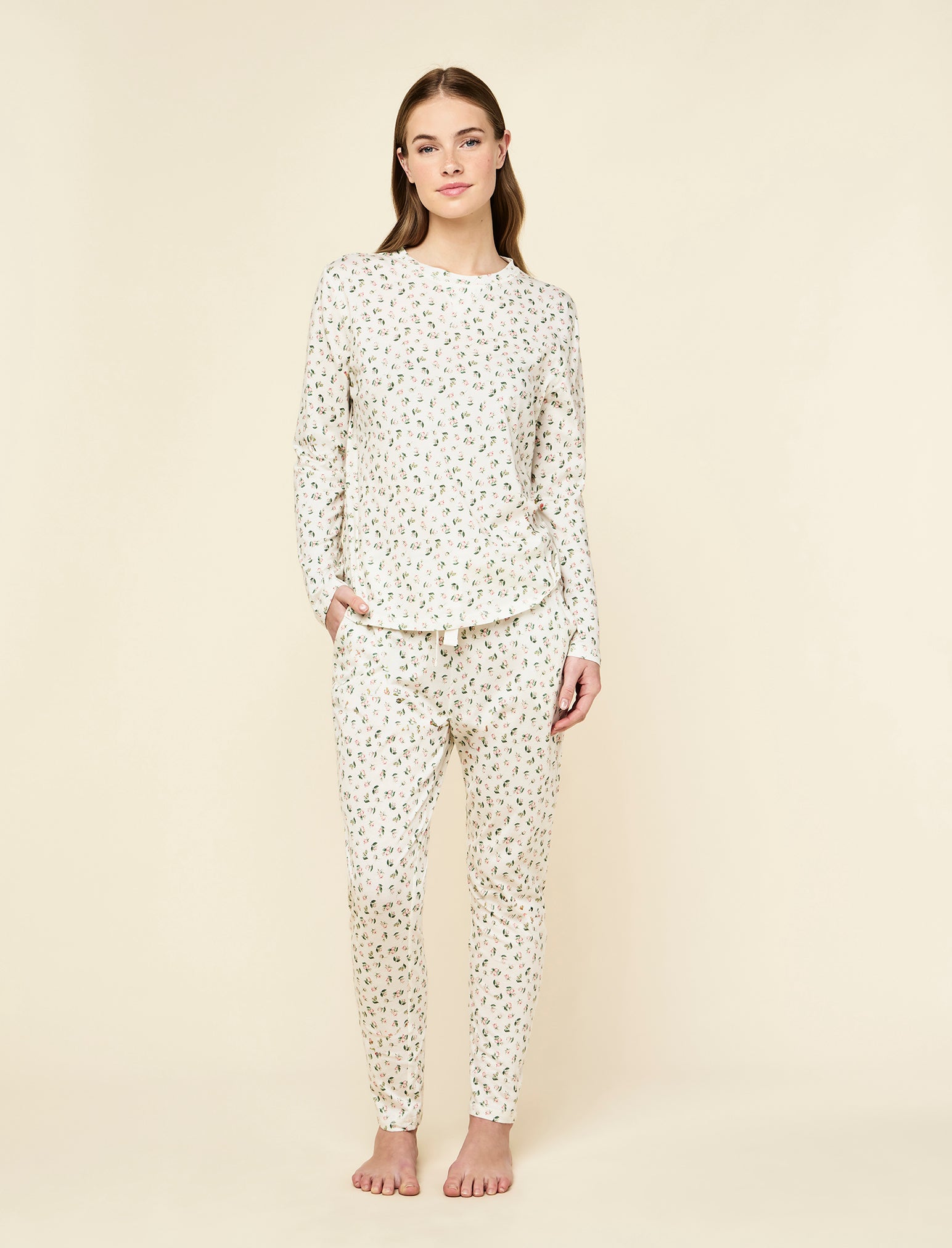 Rosebud Organic Cotton Knit Long Sleeve Tee and Straight Leg Pant Set