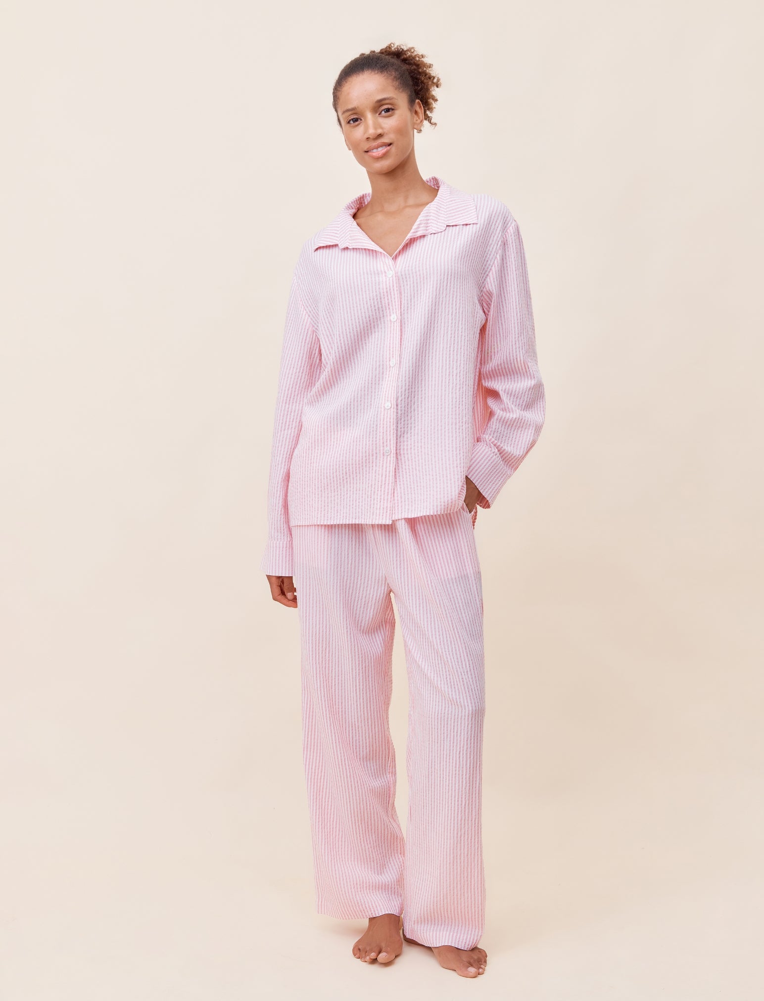 Sabine Seersucker Stripe Boyfriend Shirt